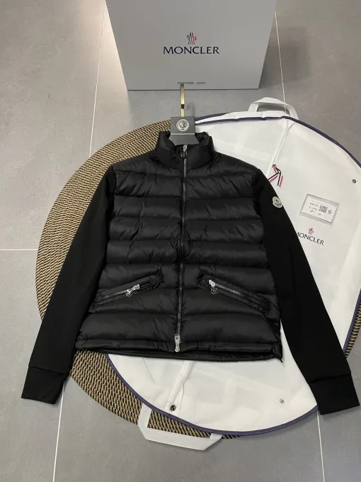 Hochwertige Moncler Jacken Schwarz Wolle Patchwork Stil