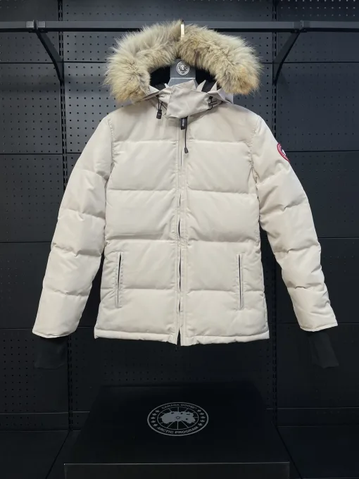 Hochwertige Daunenjacke aus weißem Polyester mit Stickerei
