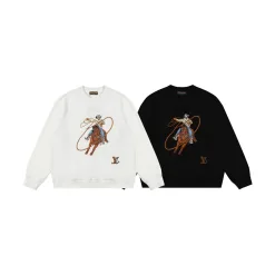 Hochwertige Louis Vuitton Sweatshirts aus schwarzer Baumwolle im bestickten Stil