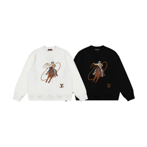 Hochwertige Louis Vuitton Sweatshirts aus schwarzer Baumwolle im bestickten Stil