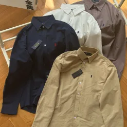 Hochwertige Ralph Lauren Langarmshirts Navy Cotton Solid Collection