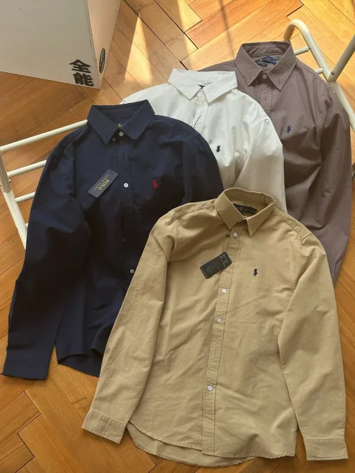 Hochwertige Ralph Lauren Langarmshirts Navy Cotton Solid Collection
