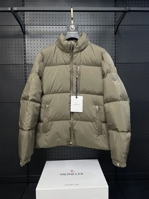 Meistverkaufte Moncler Jacken Khaki Leder Logo Style