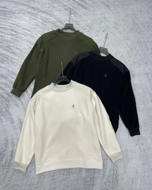 Premium Ami Langarm-Fleece in Olivgrün im klassischen Stil