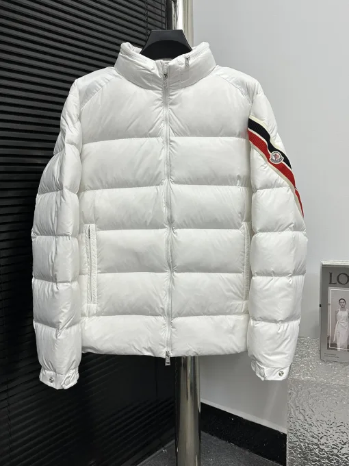 Hochwertige Moncler Mäntel Weiß Streifen Luxus