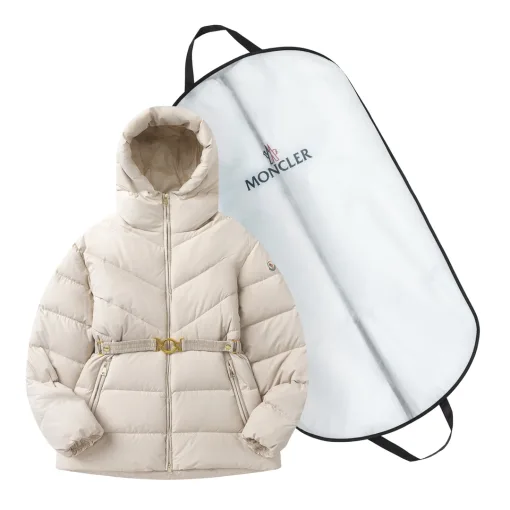 Hochwertige Moncler Daunenjacken Weiß Nylon Streifen Luxus