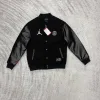 Hochwertige Jordan Coats Black Leather Embroidery Collection