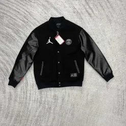 Hochwertige Jordan Coats Black Leather Embroidery Collection