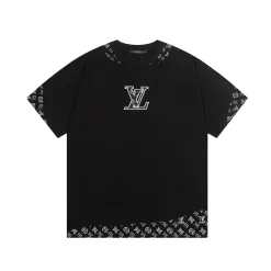 Premium Qualität Louis Vuitton Kurzarm Schwarz Leder Patchwork Luxus