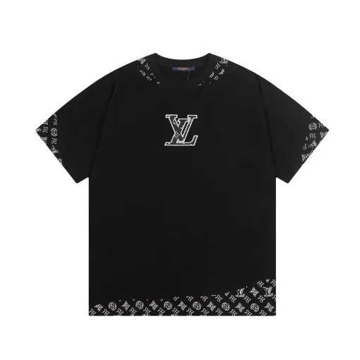 Premium Qualität Louis Vuitton Kurzarm Schwarz Leder Patchwork Luxus