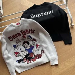 Luxus Supreme Pullover Weißer Baumwoll-Jacquard Luxus