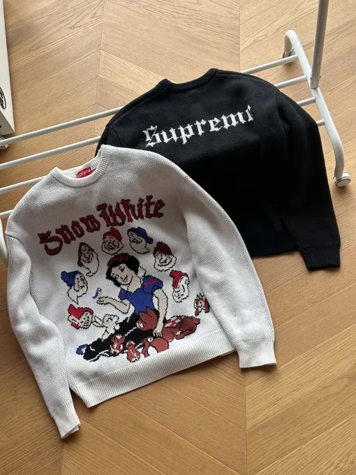 Luxus Supreme Pullover Weißer Baumwoll-Jacquard Luxus