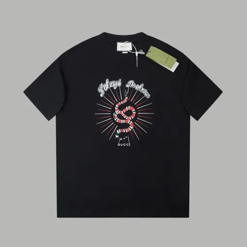 Hochwertiger Gucci Kurzarm Schwarz Baumwolle Klassischer Luxus