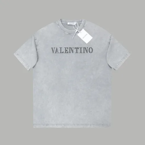 Premium Valentino Kurzarm Schwarz Baumwolle Strass Stil