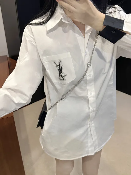 Premium Yves Saint Laurent Hemd Weiße Strass Kollektion