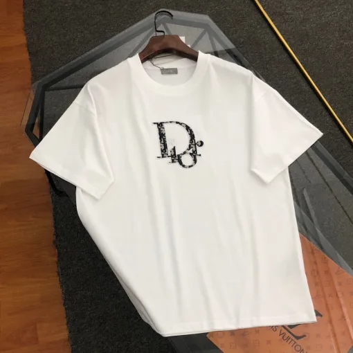 Premium Dior Kurzarm Schwarz Baumwolle Logo Luxus
