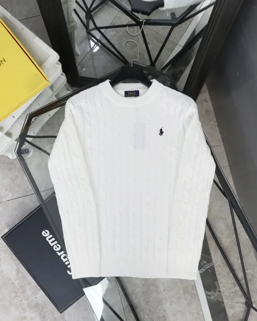Hochwertiger Ralph Lauren Pullover aus weißer Wolle mit Stickereien