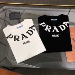 Premium Prada Kurzarm Weiß Baumwolle Logo Luxus
