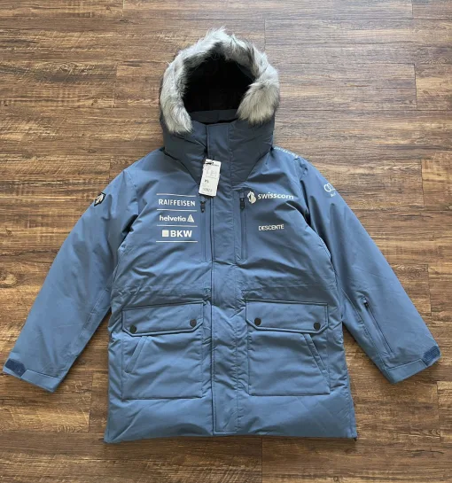 Bestseller Descente Daunenjacke Grau Baumwolle Klassischer Stil