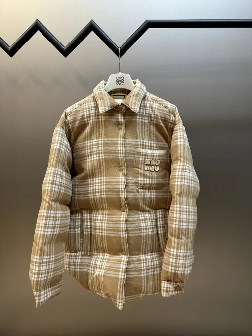Bestseller Miu Miu Mantel Weiß Baumwolle Plaid Style