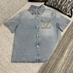 Premium Qualität Louis Vuitton Kurzarm Denim Bestickt Luxus