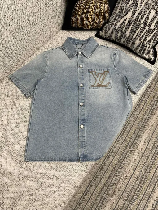 Premium Qualität Louis Vuitton Kurzarm Denim Bestickt Luxus
