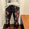 Premium Chrome Hearts Jeans Schwarz Leder Patchwork Luxus