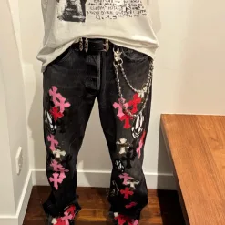 Premium Chrome Hearts Jeans Schwarz Leder Patchwork Luxus