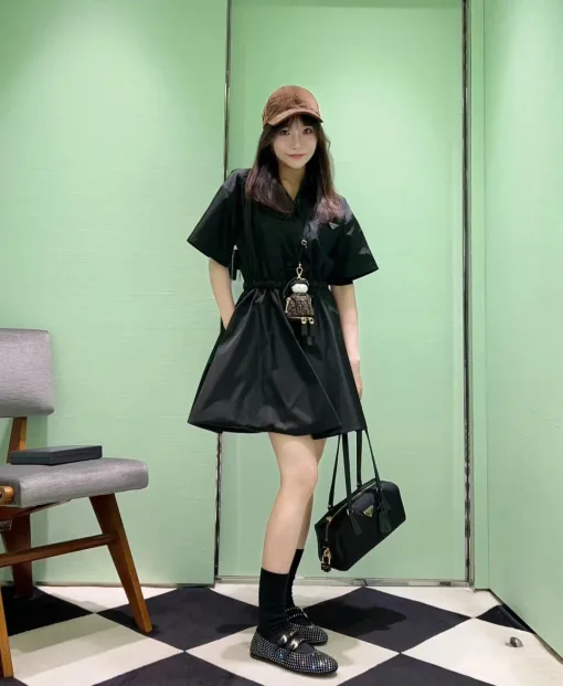 Luxus Prada Hemd Schwarz Nylon Casual Luxury