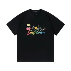 Premium Louis Vuitton Kurzarm Schwarz Baumwolle Logo Luxus