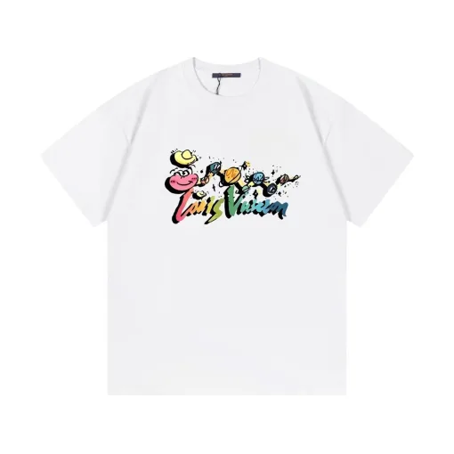 Hochwertiges Louis Vuitton Kurzarm-Logo-Shirt aus weißer Baumwolle