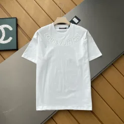 Luxus Louis Vuitton Kurzarm Schwarz Baumwolle Logo Stil