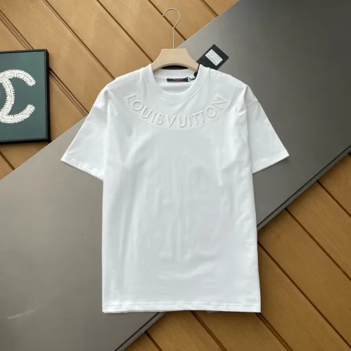 Luxus Louis Vuitton Kurzarm Schwarz Baumwolle Logo Stil