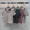 Hochwertige Celine-Kollektion mit kurzen Ärmeln und Strickstreifen