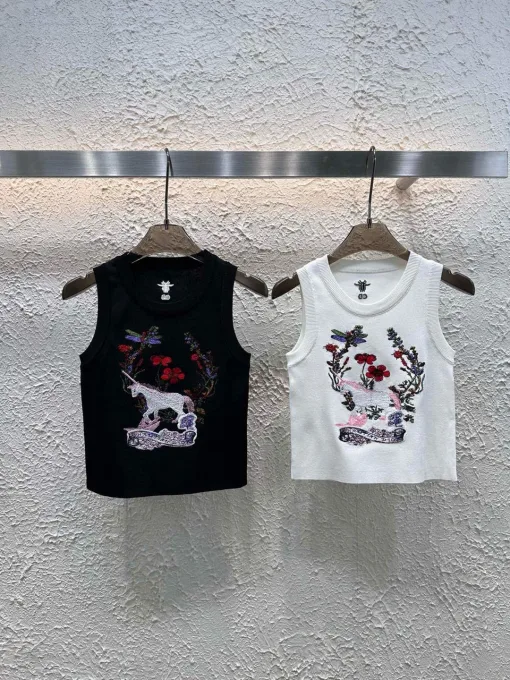 Hochwertige Dior Weste Schwarz Bestickt Luxus