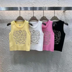 Hochwertige Dior Weste Gelbe Strick-Stickerei-Kollektion