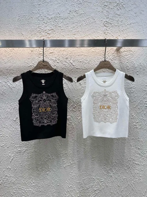 Hochwertige Dior Weste Schwarz Strick Logo Luxus