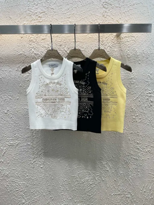 Hochwertige Dior Weste im weißen Strick-Stickerei-Stil