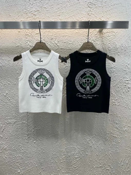 Hochwertige Weste aus weißem Strick von Chrome Hearts, bestickte Kollektion
