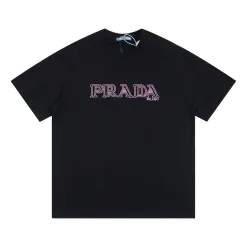 Premium Prada Kurzarm Rosa Baumwolle Gewaschen Luxus