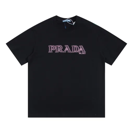Premium Prada Kurzarm Rosa Baumwolle Gewaschen Luxus