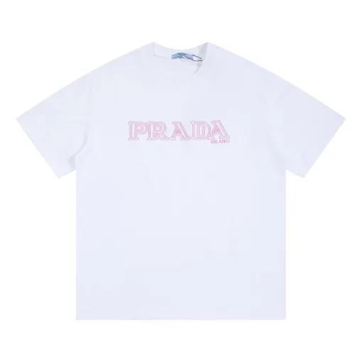 Hochwertiges Prada Kurzarmhemd im gewaschenen Stil aus rosa Baumwolle