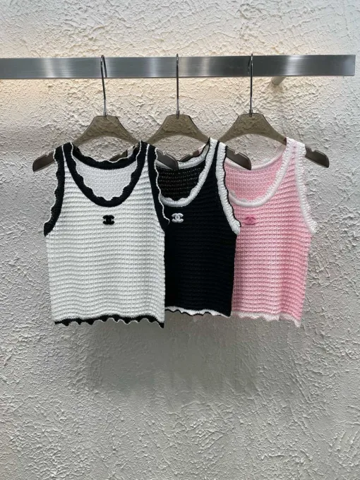 Luxus Chanel Weste Weiß Strick Bestickte Kollektion