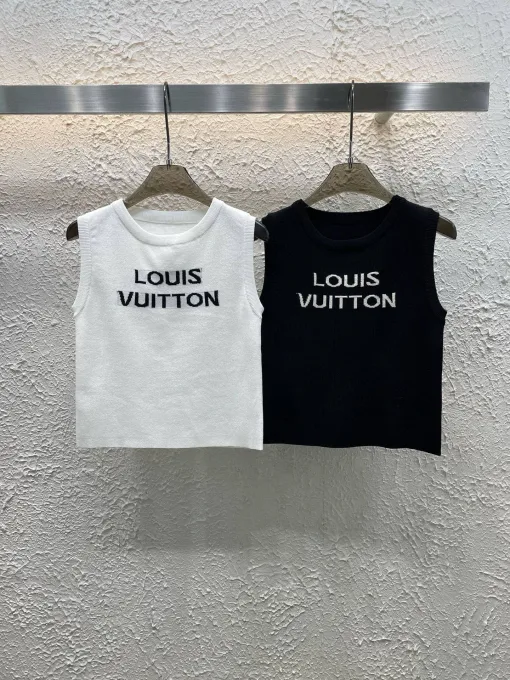 Hochwertige Louis Vuitton Weste im weißen Jacquard-Strickstil