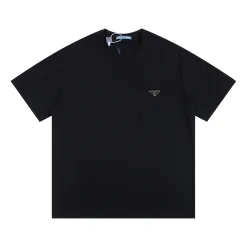 Premium Prada Kurzarmhemd aus schwarzer Baumwolle im Logo-Stil