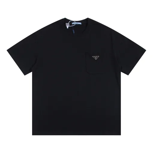 Premium Prada Kurzarmhemd aus schwarzer Baumwolle im Logo-Stil