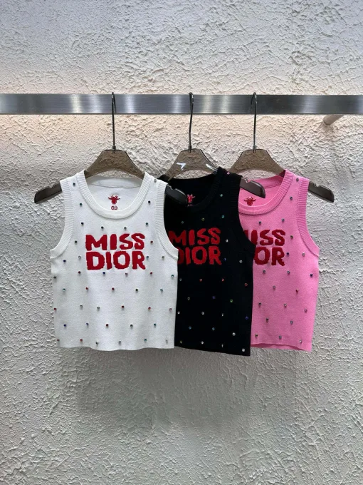 Bestseller Dior Weste Weißer Strick Bestickter Stil