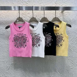Premium Dior Weste im rosa Strick-Stil mit Stickerei