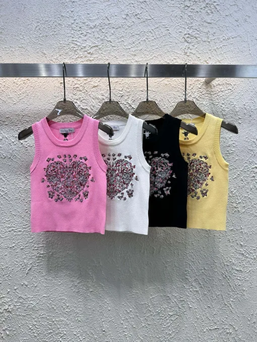 Premium Dior Weste im rosa Strick-Stil mit Stickerei