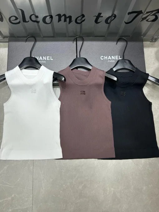 Bestseller Miu Miu Weste Weißer Strick Bestickter Stil